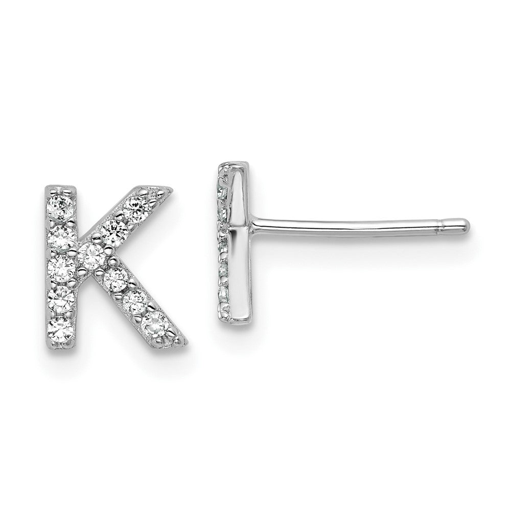 Sterling Silver Cheryl M Rhodium Plated Polished Letter K CZ Initial Post Earrings