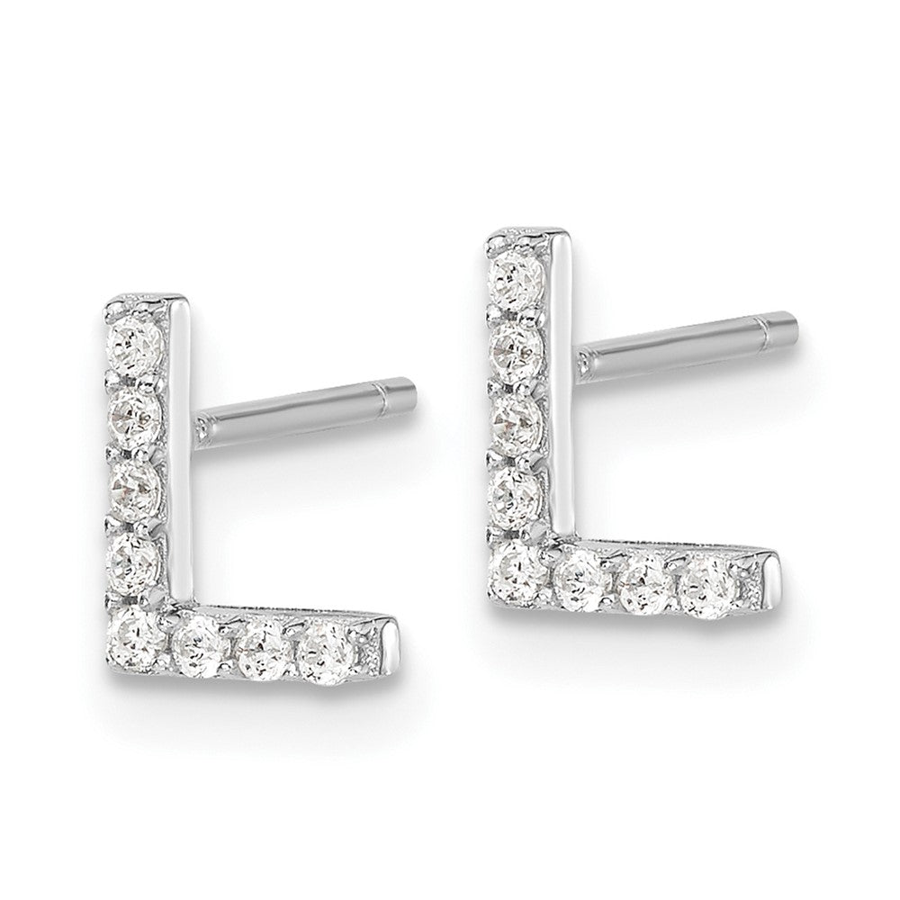 Sterling Silver Cheryl M Rhodium Plated Polished Letter L CZ Initial Post Earrings