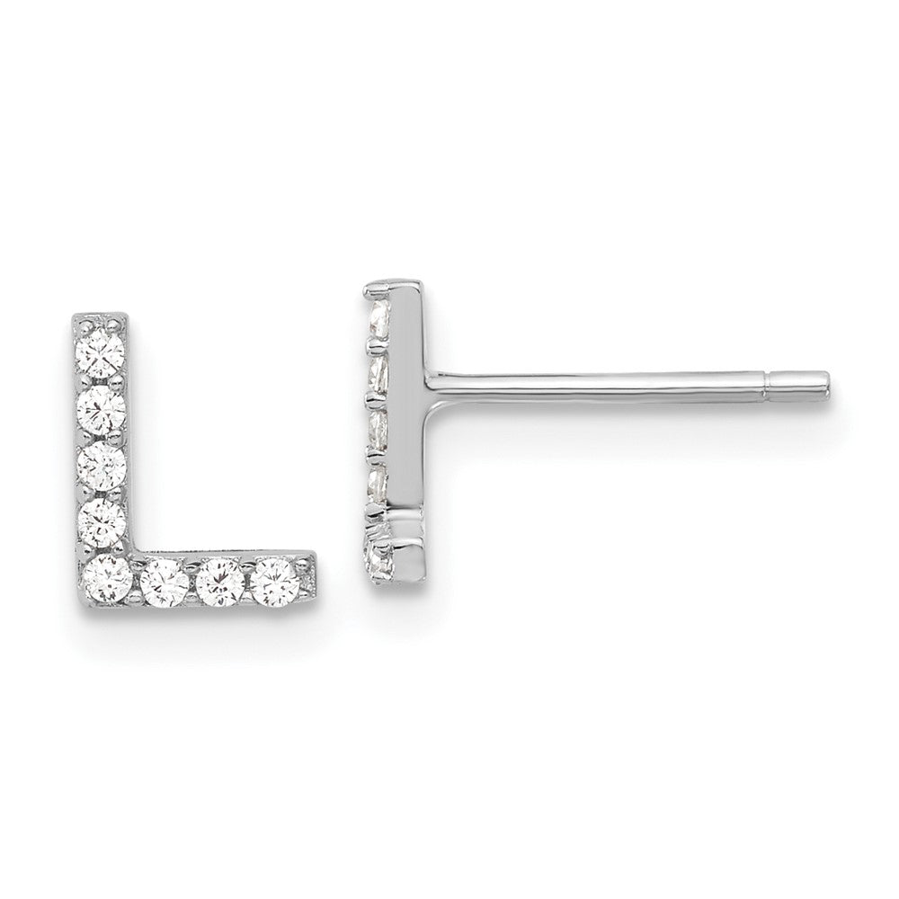 Sterling Silver Cheryl M Rhodium Plated Polished Letter L CZ Initial Post Earrings