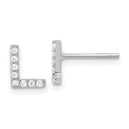 Sterling Silver Cheryl M Rhodium Plated Polished Letter L CZ Initial Post Earrings