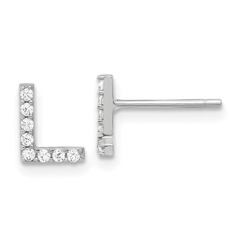 Sterling Silver Cheryl M Rhodium Plated Polished Letter L CZ Initial Post Earrings