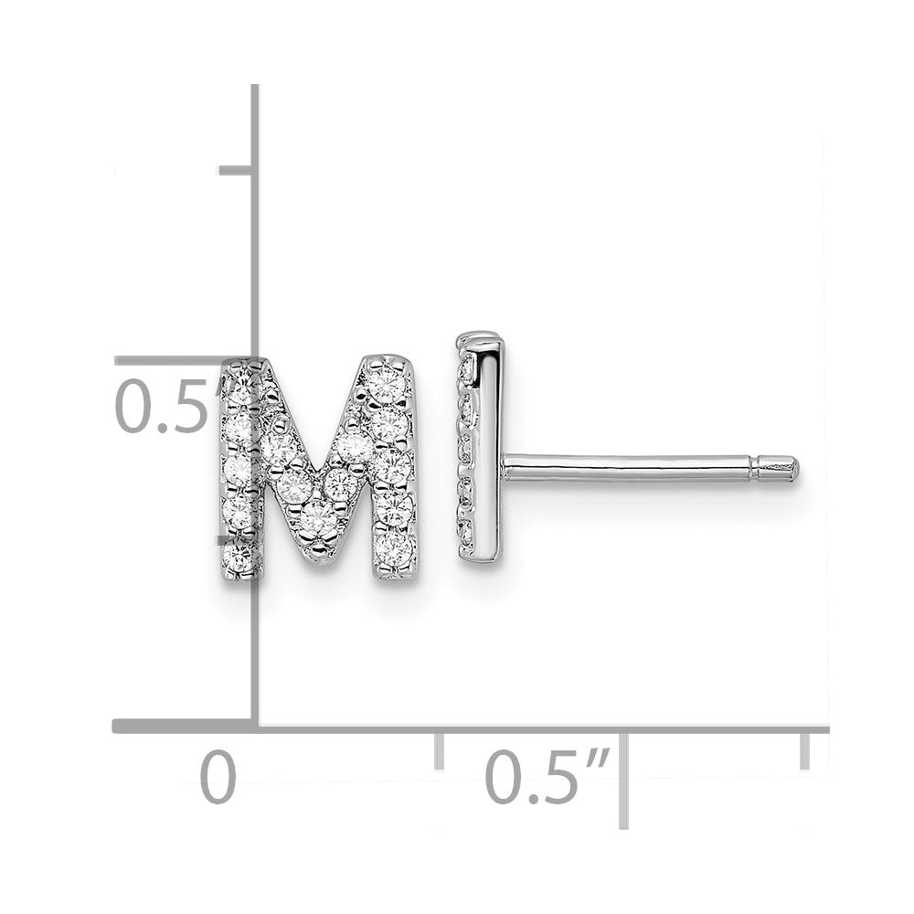 Sterling Silver Cheryl M Rhodium Plated Polished Letter M CZ Initial Post Earrings