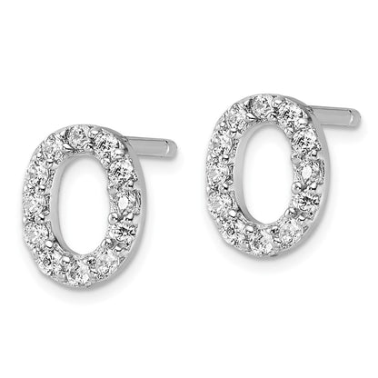 Sterling Silver Cheryl M Rhodium Plated Polished Letter O CZ Initial Post Earrings