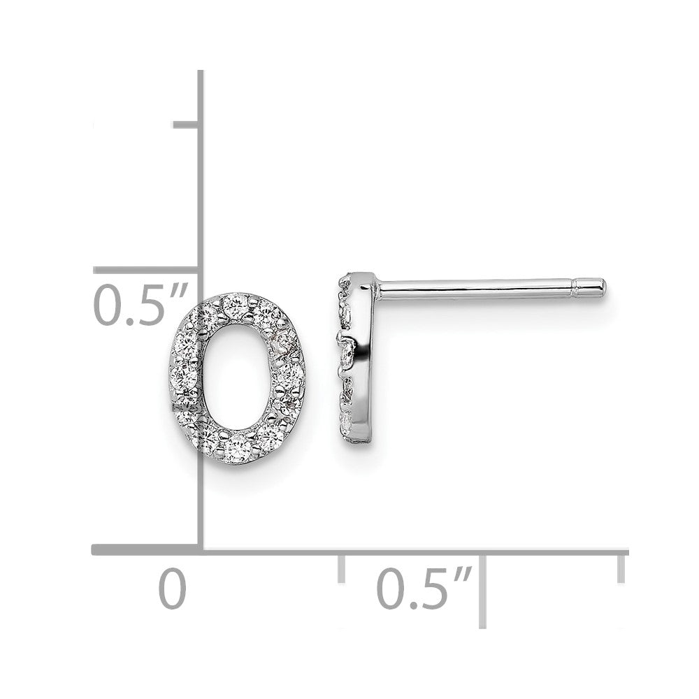 Sterling Silver Cheryl M Rhodium Plated Polished Letter O CZ Initial Post Earrings