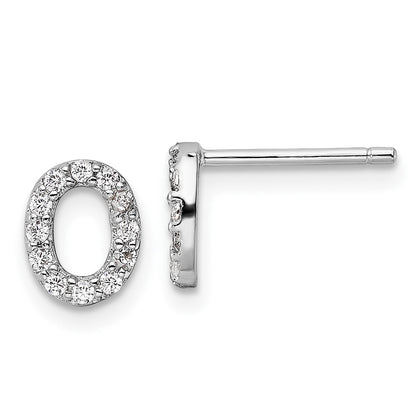 Sterling Silver Cheryl M Rhodium Plated Polished Letter O CZ Initial Post Earrings