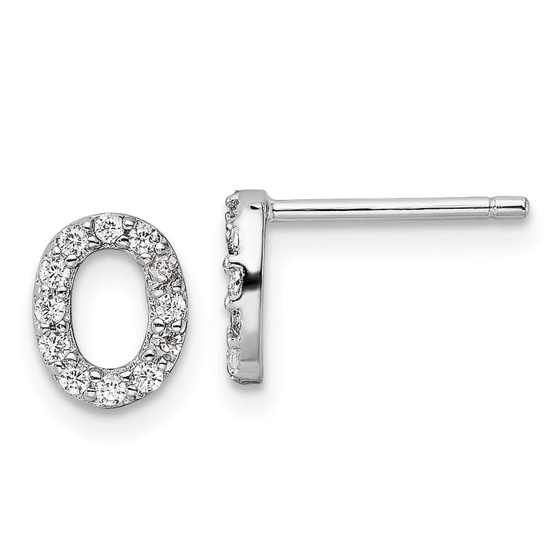 Sterling Silver Cheryl M Rhodium Plated Polished Letter O CZ Initial Post Earrings