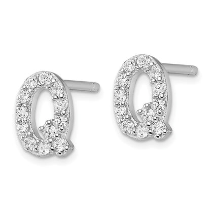Sterling Silver Cheryl M Rhodium Plated Polished Letter Q CZ Initial Post Earrings