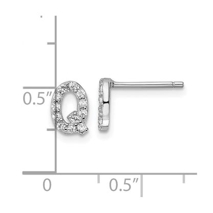 Sterling Silver Cheryl M Rhodium Plated Polished Letter Q CZ Initial Post Earrings