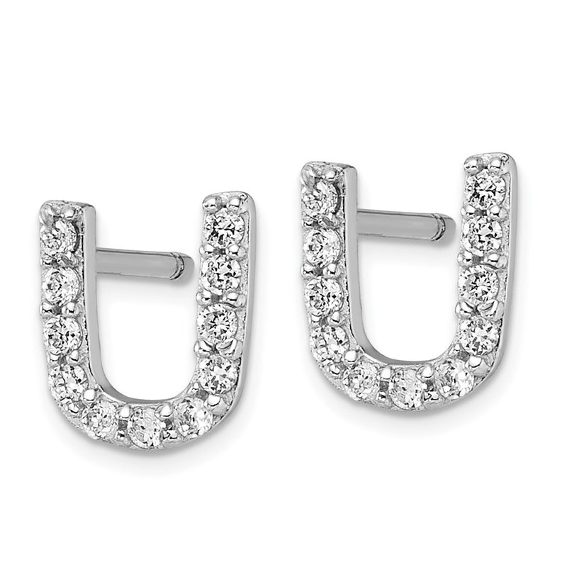 Sterling Silver Cheryl M Rhodium Plated Polished Letter U CZ Initial Post Earrings