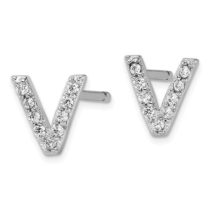 Sterling Silver Cheryl M Rhodium Plated Polished Letter V CZ Initial Post Earrings