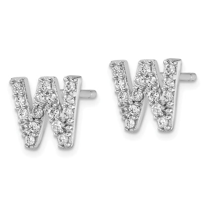 Sterling Silver Cheryl M Rhodium Plated Polished Letter W CZ Initial Post Earrings