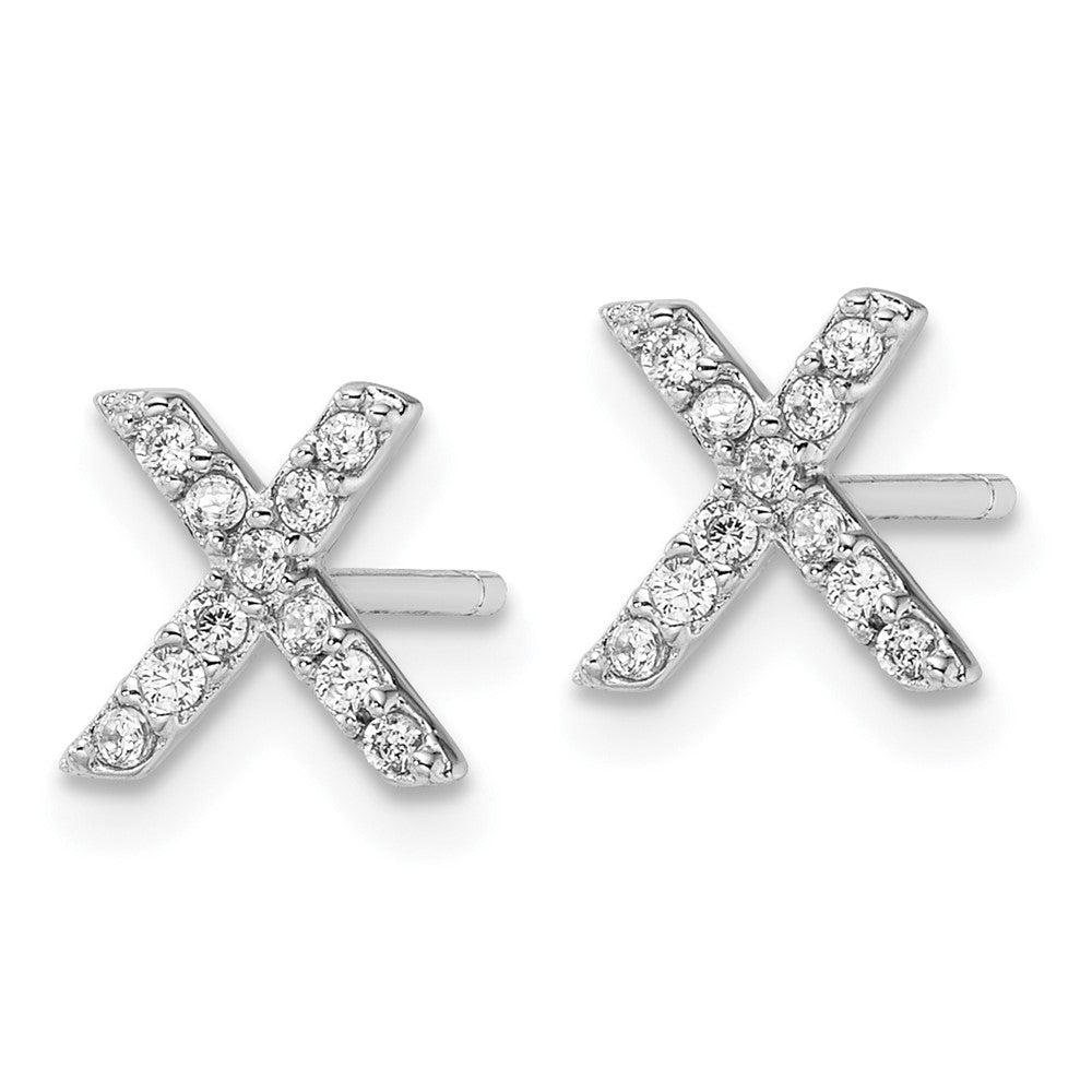 Sterling Silver Cheryl M Rhodium Plated Polished Letter X CZ Initial Post Earrings