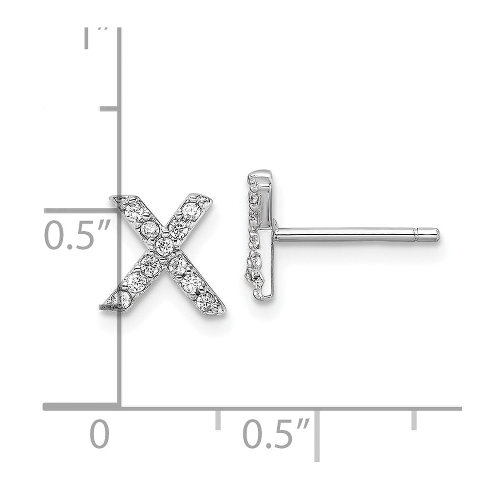 Sterling Silver Cheryl M Rhodium Plated Polished Letter X CZ Initial Post Earrings