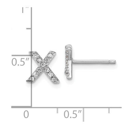 Sterling Silver Cheryl M Rhodium Plated Polished Letter X CZ Initial Post Earrings