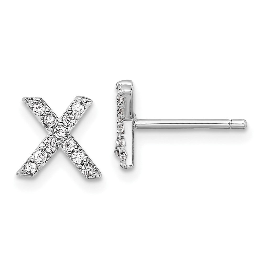 Sterling Silver Cheryl M Rhodium Plated Polished Letter X CZ Initial Post Earrings