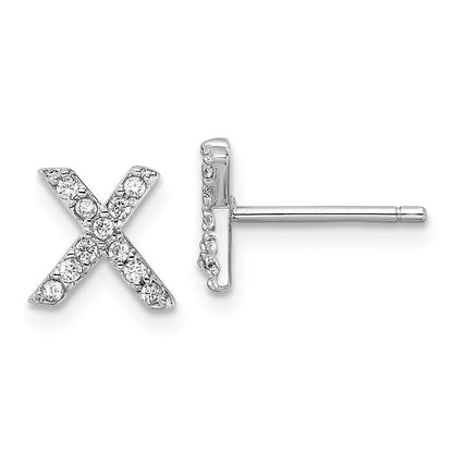 Sterling Silver Cheryl M Rhodium Plated Polished Letter X CZ Initial Post Earrings