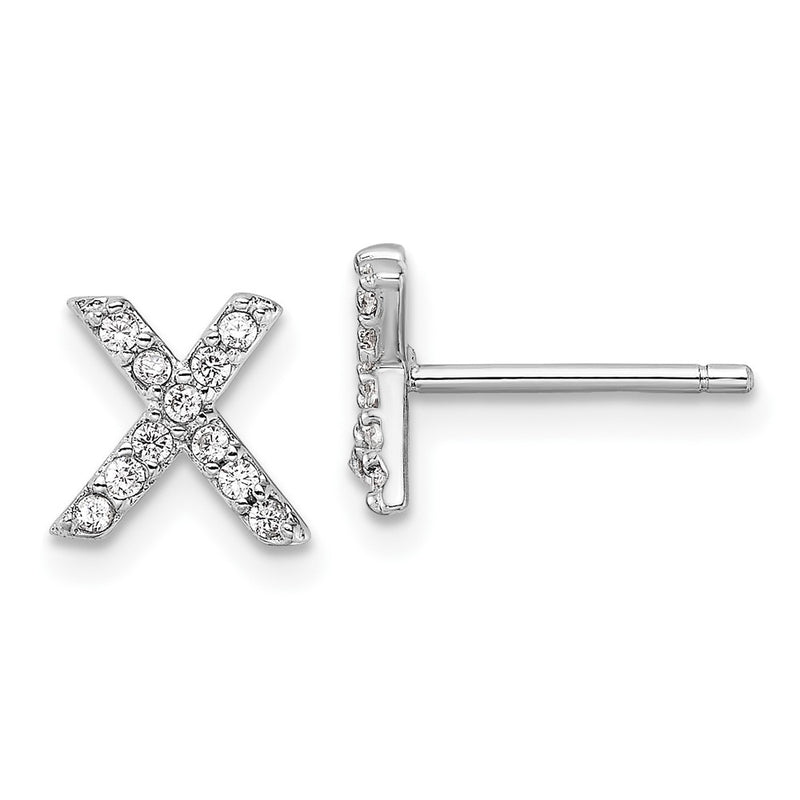 Sterling Silver Cheryl M Rhodium Plated Polished Letter X CZ Initial Post Earrings