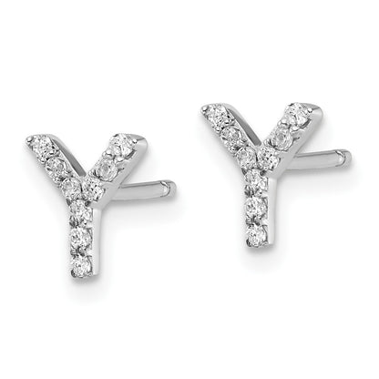 Sterling Silver Cheryl M Rhodium Plated Polished Letter Y CZ Initial Post Earrings