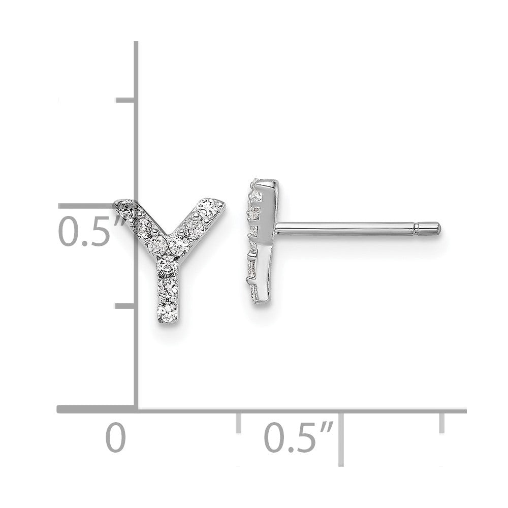 Sterling Silver Cheryl M Rhodium Plated Polished Letter Y CZ Initial Post Earrings