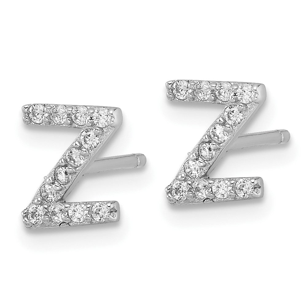 Sterling Silver Cheryl M Rhodium Plated Polished Letter Z CZ Initial Post Earrings