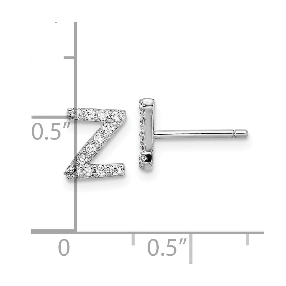 Sterling Silver Cheryl M Rhodium Plated Polished Letter Z CZ Initial Post Earrings