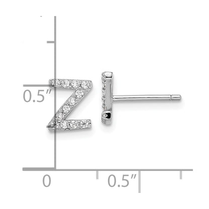 Sterling Silver Cheryl M Rhodium Plated Polished Letter Z CZ Initial Post Earrings