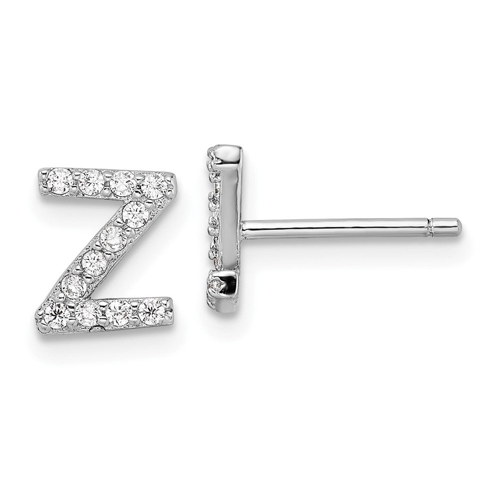 Sterling Silver Cheryl M Rhodium Plated Polished Letter Z CZ Initial Post Earrings
