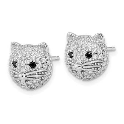 Sterling Silver Cheryl M Rhodium Plated Black & White CZ Cat Post Earrings