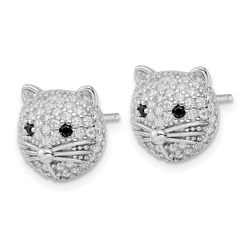 Sterling Silver Cheryl M Rhodium Plated Black & White CZ Cat Post Earrings