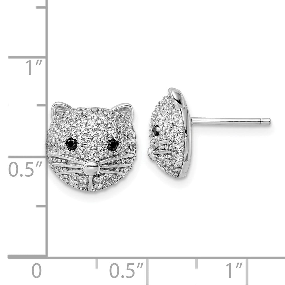 Sterling Silver Cheryl M Rhodium Plated Black & White CZ Cat Post Earrings