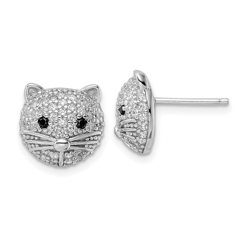 Sterling Silver Cheryl M Rhodium Plated Black & White CZ Cat Post Earrings