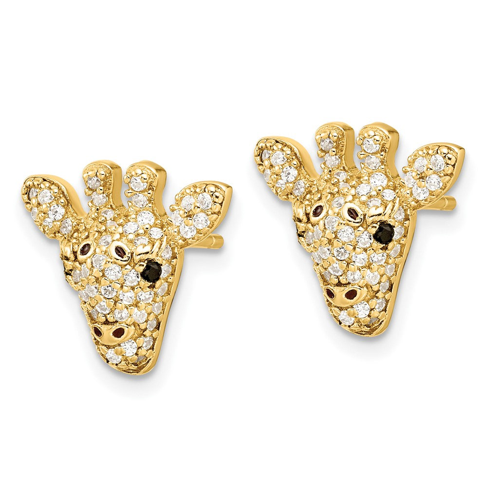 Sterling Silver Cheryl M Gold-Pltd Black/white CZ Enamel Giraffe Post Earrings