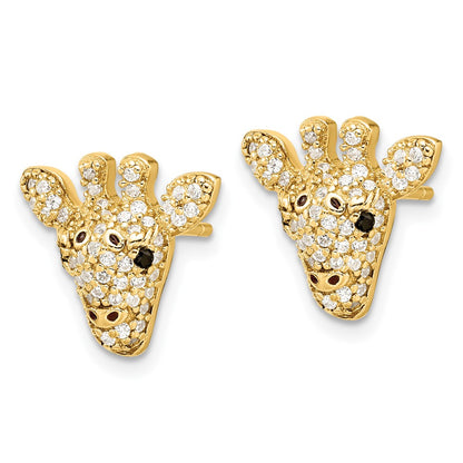 Sterling Silver Cheryl M Gold-Pltd Black/white CZ Enamel Giraffe Post Earrings