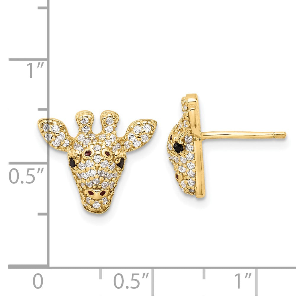 Sterling Silver Cheryl M Gold-Pltd Black/white CZ Enamel Giraffe Post Earrings