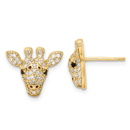 Sterling Silver Cheryl M Gold-Pltd Black/white CZ Enamel Giraffe Post Earrings