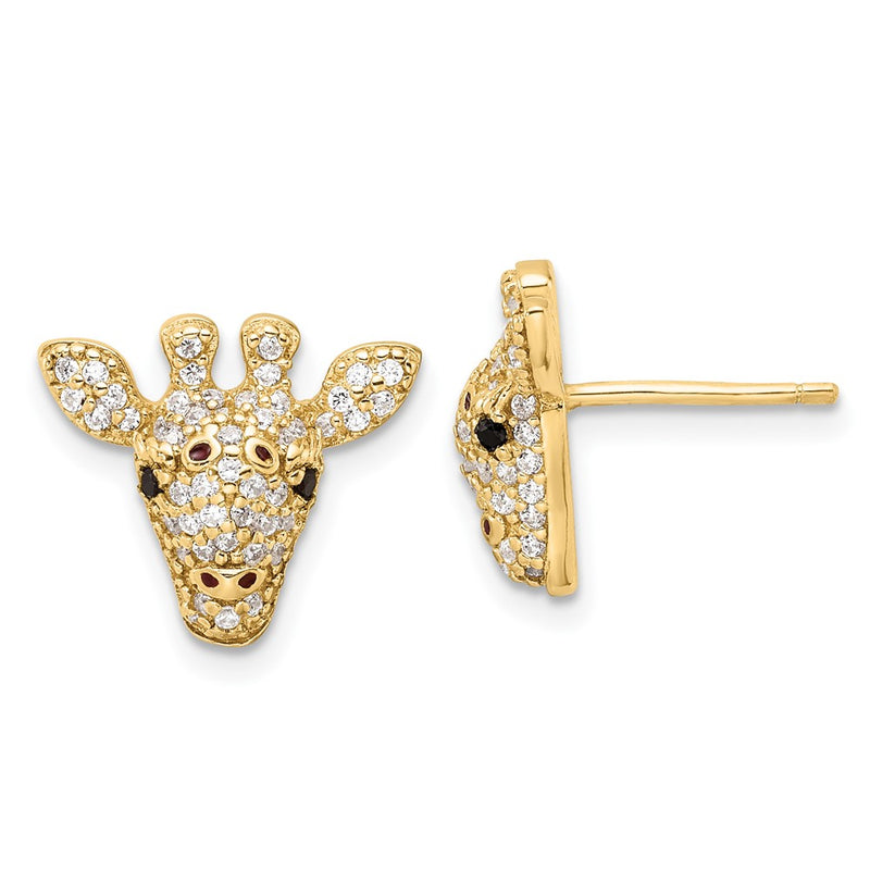 Sterling Silver Cheryl M Gold-Pltd Black/white CZ Enamel Giraffe Post Earrings
