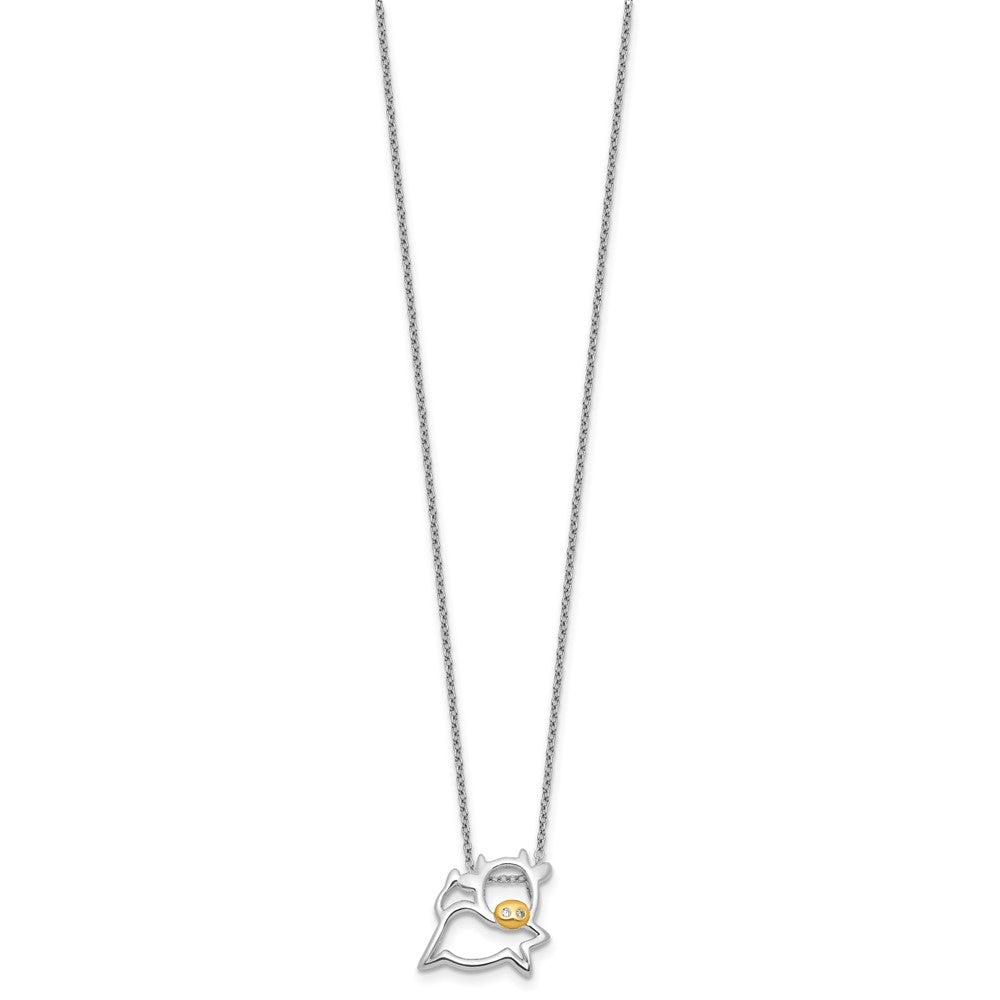 Sterling Silver Cheryl M Rhodium/gold-Plated CZ Cow 16in w/2in Ext Necklace