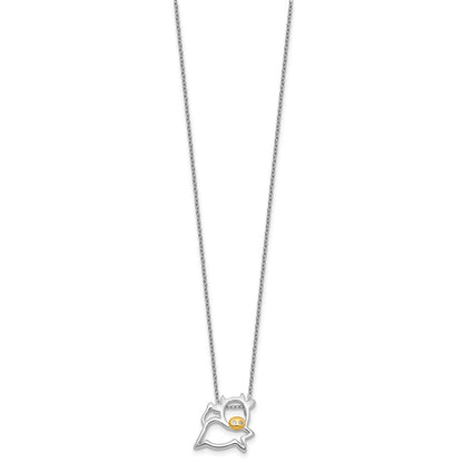 Sterling Silver Cheryl M Rhodium/gold-Plated CZ Cow 16in w/2in Ext Necklace