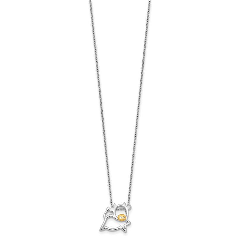 Sterling Silver Cheryl M Rhodium/gold-Plated CZ Cow 16in w/2in Ext Necklace