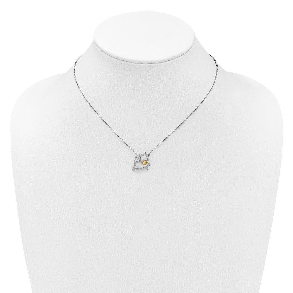 Sterling Silver Cheryl M Rhodium/gold-Plated CZ Cow 16in w/2in Ext Necklace