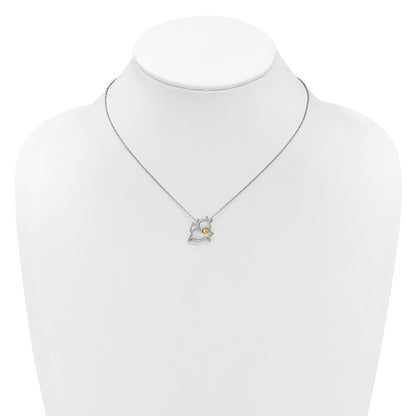 Sterling Silver Cheryl M Rhodium/gold-Plated CZ Cow 16in w/2in Ext Necklace