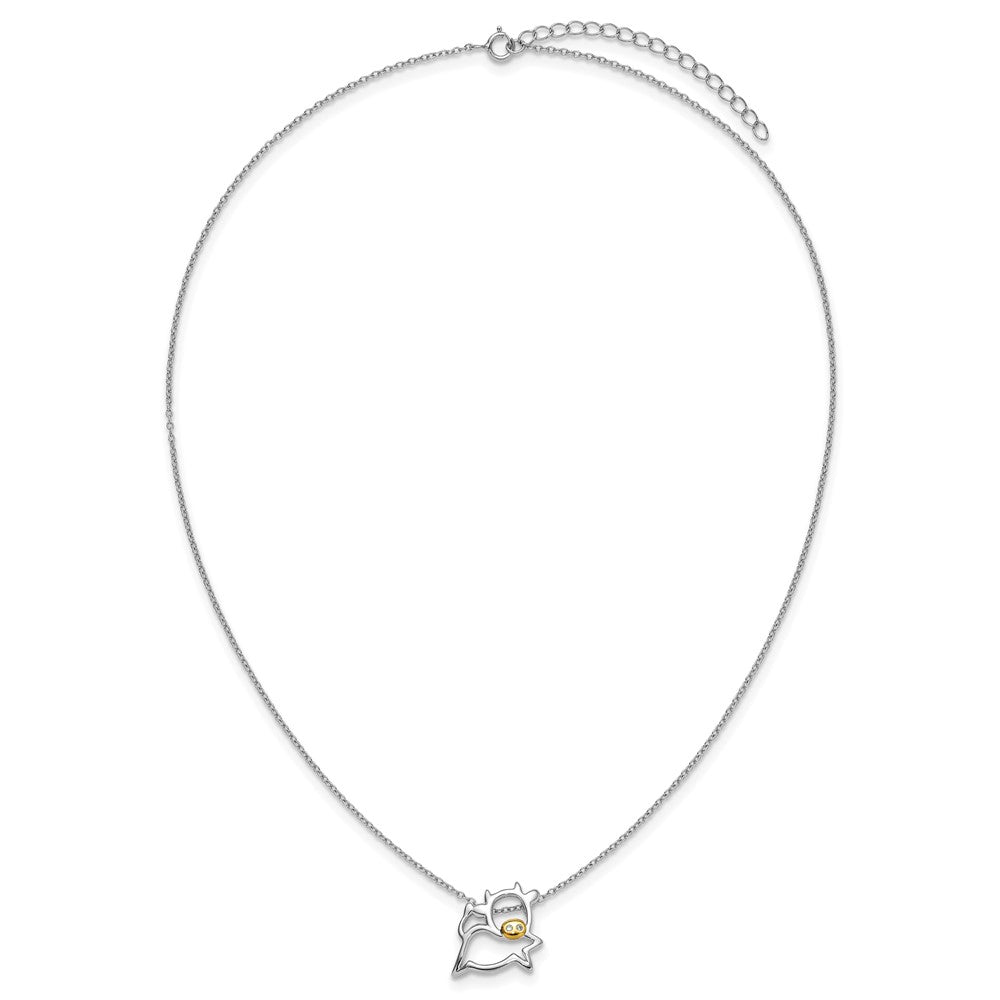 Sterling Silver Cheryl M Rhodium/gold-Plated CZ Cow 16in w/2in Ext Necklace