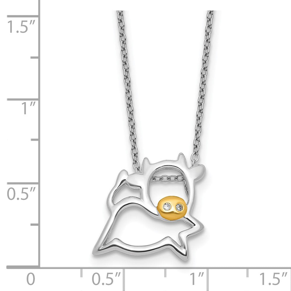 Sterling Silver Cheryl M Rhodium/gold-Plated CZ Cow 16in w/2in Ext Necklace