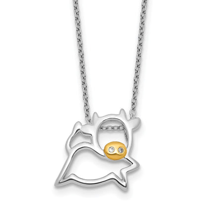 Sterling Silver Cheryl M Rhodium/gold-Plated CZ Cow 16in w/2in Ext Necklace