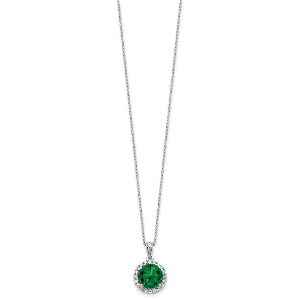 Sterling Silver Cheryl M Rhodium Plated Green/wht CZ Circle 16in w/2in Ext Necklace