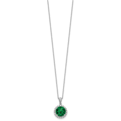 Sterling Silver Cheryl M Rhodium Plated Green/wht CZ Circle 16in w/2in Ext Necklace