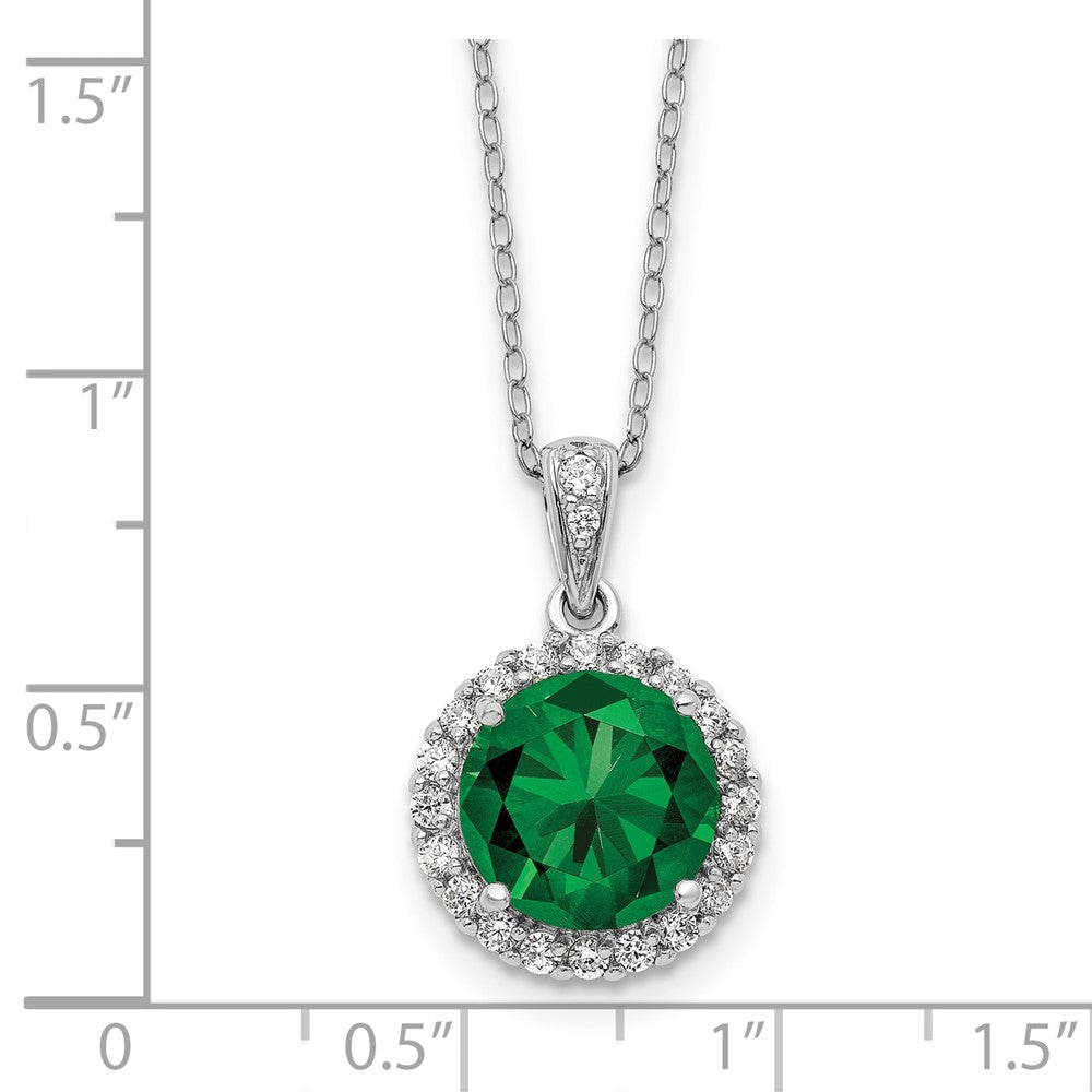 Sterling Silver Cheryl M Rhodium Plated Green/wht CZ Circle 16in w/2in Ext Necklace