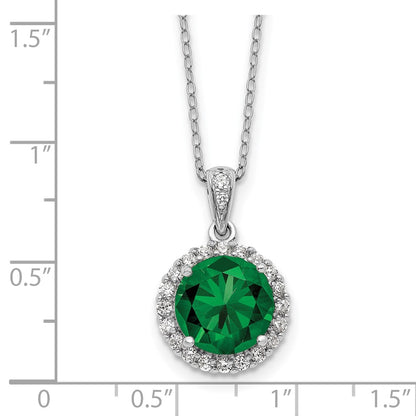 Sterling Silver Cheryl M Rhodium Plated Green/wht CZ Circle 16in w/2in Ext Necklace