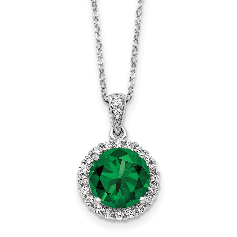 Sterling Silver Cheryl M Rhodium Plated Green/wht CZ Circle 16in w/2in Ext Necklace