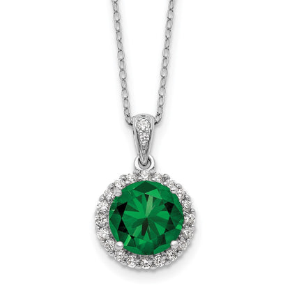 Sterling Silver Cheryl M Rhodium Plated Green/wht CZ Circle 16in w/2in Ext Necklace